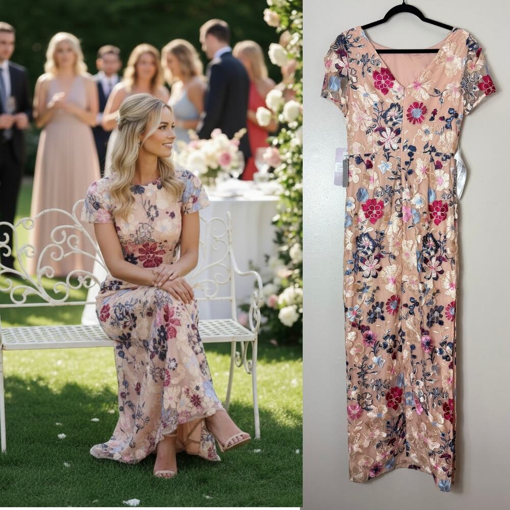 NWT JS Collections Dress 4 Floral Embroidered Wedding Guest Mother of the Bride - Picture 2 of 16